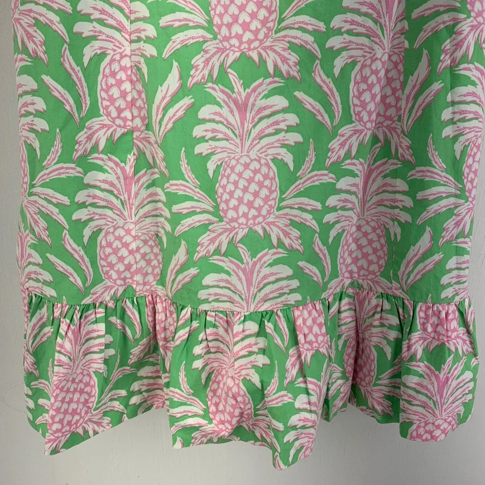 Coastal Resort Womens 14 Summer Vacation Pineapple Fruit Print Puff Sleeve Dress - Picture 2 of 10